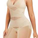 REYEOGO Bodysuit Shapewear for Women Tummy Control Butt Lifter Full Body Shaper Seamless Thigh Slimmer Fajas V-Neck Camisole Jumpsuit (Beige, Large)