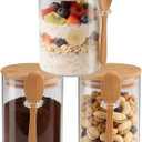 Set of 3 Airtight Glass Jars with Bamboo Lids and Spoons - 20oz Decorative and Durable Borosilicate Glass Canisters Perfect for Storing Coffee Beans,Tea,Flour,Sugar,Nuts,Candy,Bath Salts and More