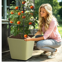 SUNYRISY Raised Garden Bed Planter Box with Trellis, Self Watering Tomato Planter Box with Wheels for Climbing Plants Vegetable Vine Flowers Outdoor Patio, Sage Green