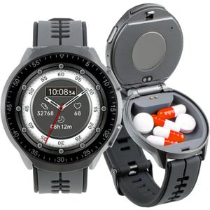 Smart Watch Pill Box, Fitness Smartwatch with Bluetooth Call for Men, Water Resistant Pill Organizer for Emergency, Pill Case for Emergency, Small Pill Container for Vitamin, Fish Oil