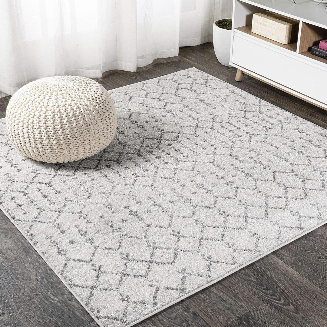 JONATHAN Y Boho Vintage Diamond Cream/Gray Square Area Rug 4X4 ft, Moroccan Hype for Living Room, Bedroom, Kitchen, Office, Easy-Cleaning, High Traffic, Pet-Friendly, Non-Shedding (MOH101B-4SQ)