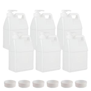 6 Pack 64 oz Clear Plastic Jugs with Pumps, Camping Water Jug Storage Containers with Ergonomic Handle, HDPE Containers Soaps (0.5 Gallon With Pump)