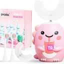 Kids U Shaped Electric Toothbrush with 4 Brush Heads, Sonic Toothbrush Kids with 5 Modes, Cartoon Dinosaur 360-Degree Cleaning IPX7 Waterproof Design (2-6 Age (Pink))
