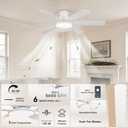 52 Inch Ceiling Fans with Lights, 6 Double Sided Blades, Ultra Quiet Reversible DC Motor, Remote & APP Control, 6 Speeds, 3CCT Dimmable LED with Memory Function, Flush Mount for Living Room, White