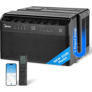 JET BLACK LIMITED EDITION Midea U Shaped Window Air Conditioner for Bedroom 6000 BTU, Smart Control, Inverter Technology Room Darkening Side Vents Ultra Quiet Innovative Window-Friendly Design