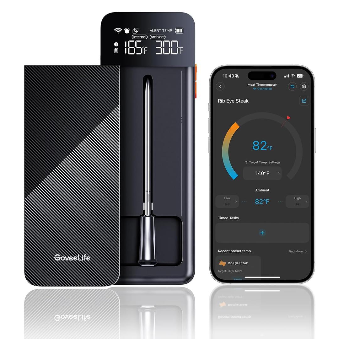 GoveeLife Smart Wireless Meat Thermometer with Bluetooth WiFi Ultra Range, Digital Oven Thermometer with Accuracy 1.8F, Charge Magnetic Base, Alarm, Kitchen Tools Suitable for BBQ, Grill, Smoker
