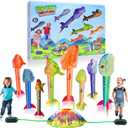 Dinosaur Rocket Launcher for Kids - Launch Up to 100 Ft, 8 Rockets and 2 Pads for Multi-Player, Dinosaur Toys, Birthday Gift Ideas, for 3 4 5 6 7 Year Old Boys, Outdoor Outside