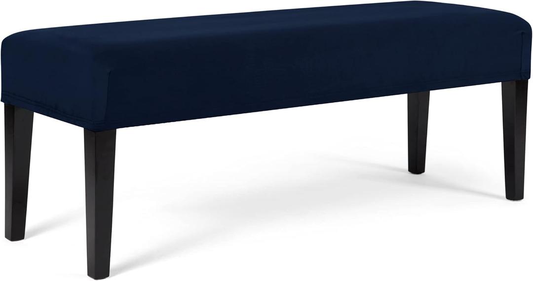 WOMACO Dining Room Bench Covers - Stretch Spandex Upholstered Seat Cushion Slipcovers for Kitchen Bench Seat Protector (Navy, Large), 17.3"D x 59"W x 4.7"H