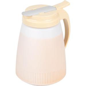Restaurantware-Chef 101 48 Ounce All Purpose Syrup Dispenser, 1 Honey Dispenser - Beige Top, Stainless Steel Slide Cover, Plastic Pancake Syrup Bottle, Perfect For Diners, Restaurants, Home