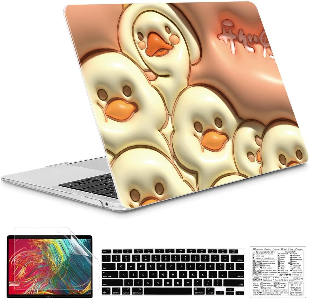 Compatible with MacBook Air 13 Inch Case 2022, 2021-2018 M1 A2337 A2179 A1932 Durable Hard Plastic Shell Case &Keyboard Cover&Mac OS Keyboard Sticker (Chick)