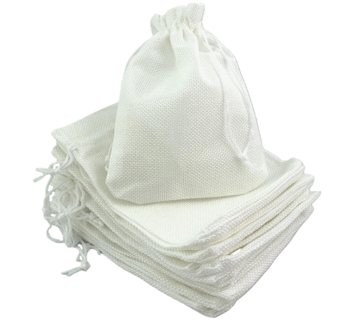 Burlap Gift Bags with Drawstring, 8x12 Inch, Party Wedding Favor Pouches, Jewelry Storage, Mason Jar Wrap, (White)