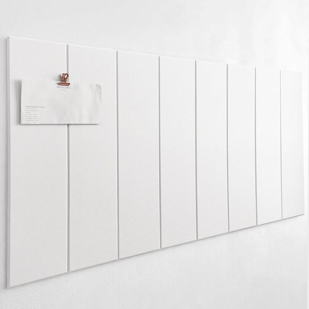 24"x47" Large Cork Board Alternative – 8 Pack Shiplap Felt Wall Tiles with Safe Removable Adhesive Tabs | Felt Bulletin Board for Walls Pin Board for Office, Home, Classroom, Kids Room – Pure White
