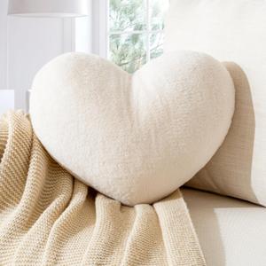 Heart Pillow White Heart Shaped Throw Pillows Super Soft Faux Rabbit Fur Heart Throw Pillow Valentines Day Decorations Pillow,Wedding Decor (M-15.7*11.8in)