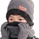 T WILKER 3Pcs Winter Hats Neck Warmer Scarf and Touch Screen Gloves Set for Kids