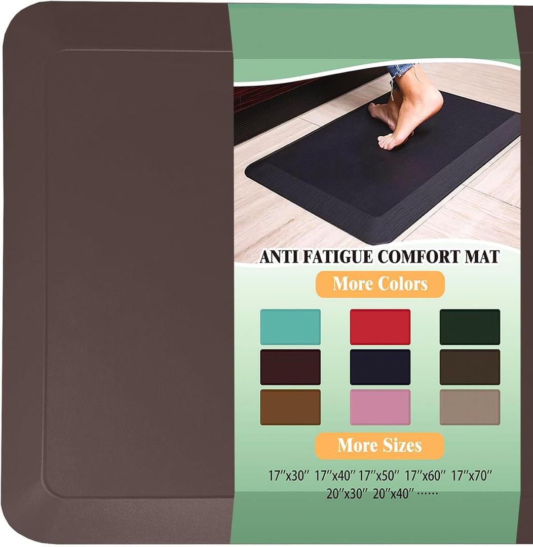 1" Extra Thick Anti Fatigue Floor Mat 30" L x 20" W,Kitchen Mat, Standing Desk Mat,140D Advanced PU Foam Ergonomic Comfort at Home, Office, Garage, Sink (Chocolate)
