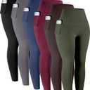 LZYVOO Leggings with Pockets for Women, 6 Packs Soft High Waisted Tummy Control Workout Yoga Pants(BlackGrayNavyWineGreenBrown-M)