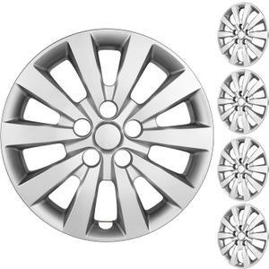 16 Inch Hubcaps Compatible with 2013-2019 Nissan Sentra & 2011-2024 Nissan Leaf, Silver Wheel Covers for 16" Factory Steel Wheels, Snap-On Replacement Hubcaps, Set of 4 (Silver)