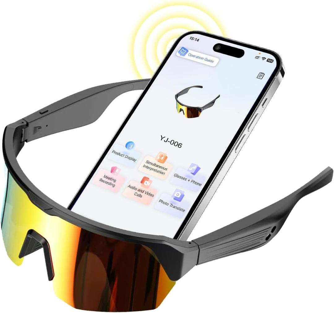 GenXenon Cycling AI Smart Glasses for Men Women, AI Translator Powered by ChatGPT, Support 160+ Languages, Bluetooth Running Sunglasses with Polarized Lenses for Sports Outdoor ActivitiesColorful-2