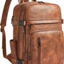 Leather Laptop Backpack for Women, Featuring a 15.6" Padded Laptop Compartment, Water Bottle Pocket and Trolley Sleeve, Ideal for Work, Travel, Everyday Use, and as a Thoughtful Gift (2-1 Brown)