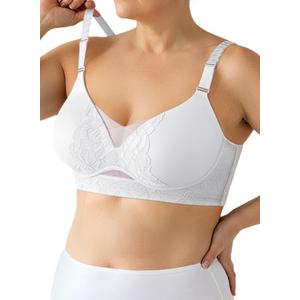 Lifting Bra for Women - No Underwire & Full Coverage Support Bra (White, XXL)