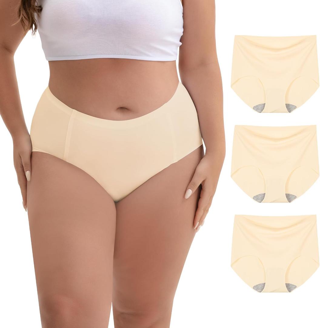 INNERSY Women's Plus Size Seamless Underwear High Waisted No Show Panties Invisible Briefs 3-Pack (Nude)