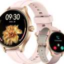 Smart Watches for Women (2 Bands), 1.27" Round Fitness Watch for Android iPhone with Bluetooth Calls (Make/Answer), AI Voice Command, Heart Rate/SpO2/Sleep Monitor, 12 Days Battery, IP68 Waterproof (Pink)