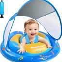 Baby Swimming Float,Anti-Rollover Design Toddler Pool Float,Extra Wide Baby Floaties 6-12 Months,Infant Pool Float and Removable UPF50+ Sun Protection Canopy,Adjustable Safety Seat,Toddler Floaties (Dark Blue)