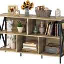 Horizontal Bookshelf,Industrial Modern 5 Cube Low Wide Cubby Bookcase,Long Wood and Metal Storage Organizer Open Shelf, Short Book Shelf Bedroom Storage for Home Office Living Room(Rustic Oak,5 Cube)