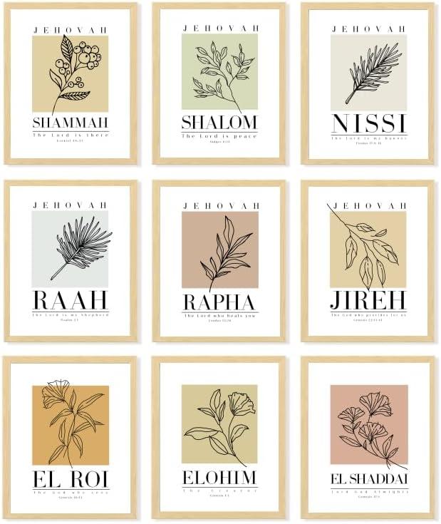 Hebrew Names of God Wall Art, Unframed Scripture Art Prints 8x10, Christian Art Prints Wall Decor, Bible Verse Wall Art, Jehovah Jireh Rapha Shalom Shammah Raah Nissi Christian Artwork