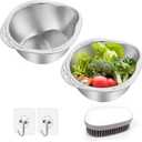 2 Pcs Rice Washer, Small Ricer Rinser Strainer,3 Qt Rice Stainless Steel Colander for Grains Rinser, Food Drainer for Quinoa,Microporous,Fruits, Broccoli, Beans Dishwasher Safe Colander