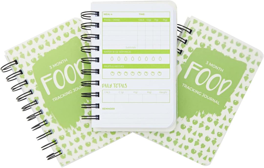 Paper Junkie Calorie Tracker Journal - Pocket Food Diary for Meal Logging - Calorie & Protein Tracker for Weight Loss - Spiral-Bound 3-Month Food Journal - 5.7 x 3.6 in, Soft Cover, Pack of 3