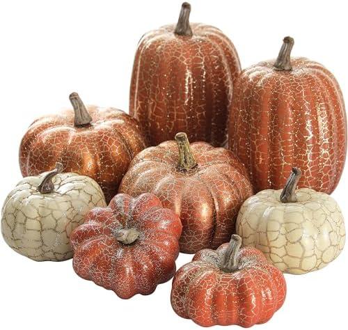 Artgar Pumpkin Decor, 6PCS Halloween Pumpkin, Metal Cracked Design Foam Pumpkins for Halloween Thanksgiving Fall Home Table Indoor Outdoor Decorations