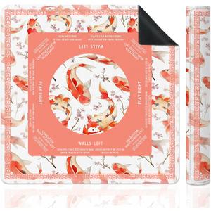 Pink Japanese Koi Fish Mahjong Mat for Table, Traditional Asian Koi and Cherry Blossom 31.5" x 31.5" Non-Slip & Noise Reduction Mahjong Mat for Poker Dominoes Cards & Board Games