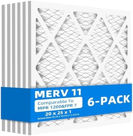 Chenzhit (6 Pack) 20x25x1 Furnace Air Filters, MPR 1200 & FPR 7, MERV 11 Pleated Air Filter (Actual Size: 19 3/4"x 24 3/4" x 3/4")