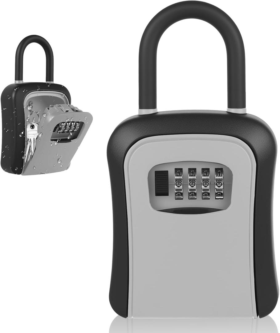 Diyife Key Lock Box, [Upgraded Large Capacity] Waterproof 4 Digit Combination Lockbox for House Keys, Resettable Code Key Storage Box with Removable Shackle for Outdoor Home, Office, Garage, Grey