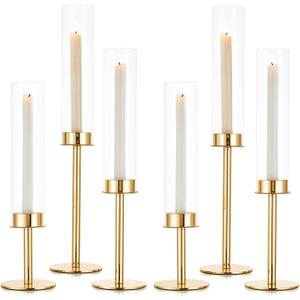 Sziqiqi Gold Taper Candle Holder: 6 Pcs Tall Candleholders - Hurricane Candle Sticks Holder for Wedding Christmas Party Table Centerpiece (2 Set(6pcs))