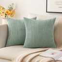 MIULEE Pack of 2 Corduroy Soft Soild Decorative Square Throw Pillow Covers Set Cushion Cases Pillowcases for Sofa Bedroom Couch 20 x 20 Inch Greyish Green