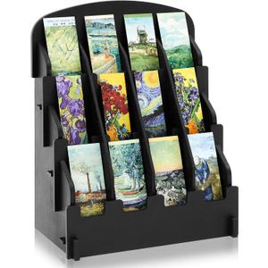 Yuntau Bookmark Display for 2.2'' Bookmark, Adjustable Dividers, Portable Sticker Holder, Curved Pockets Greeting Card Display for Business Vendor, Retail Store Shop(12 Pockets,Black)