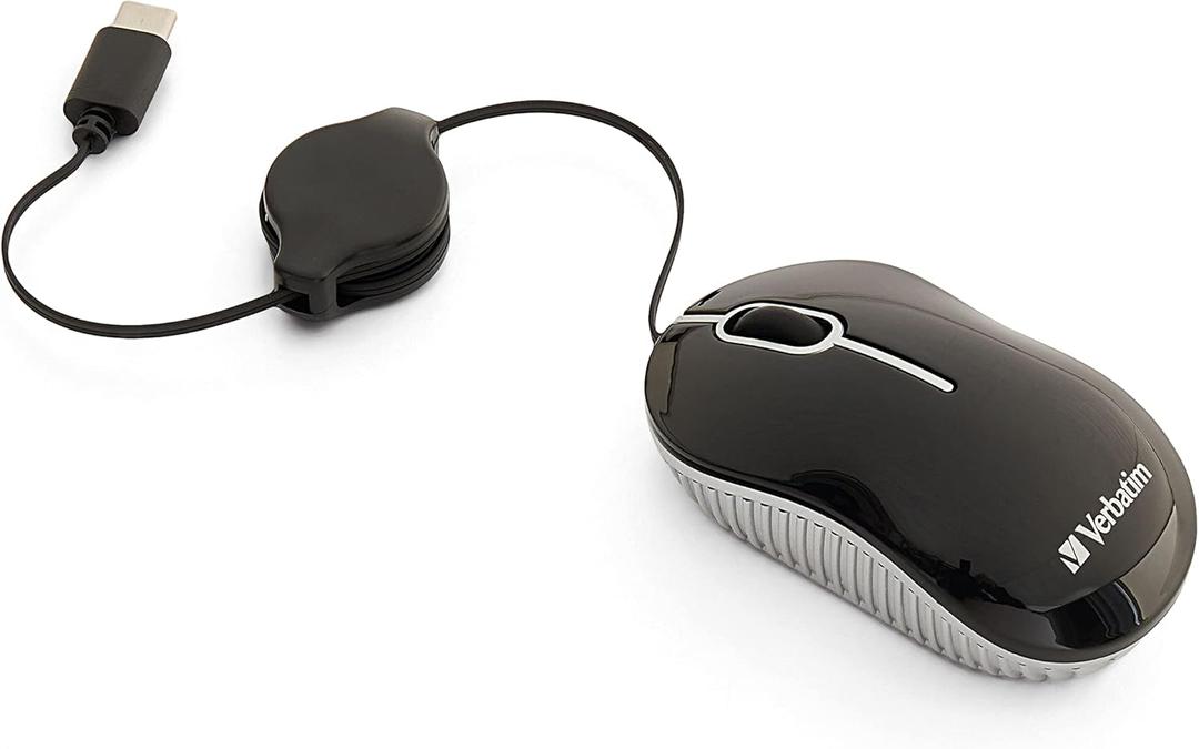 Verbatim Wired Optical USB-C Mini Mouse  Plug & Play Corded Small Travel Mouse  Black 70744