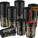 Cunhill 40 Pack 40th Birthday Cups Cheers to 40 Years Gold and Black Plastic Stadium Cups for Birthday Decorations Party Favors Men Women Wedding Anniversary Supplies (8 oz)