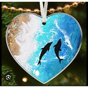 HUNIGIFT Ocean Ornament - Ocean Christmas Ornaments, Beach Christmas Ornaments - Acrylic Dolphin Ornament