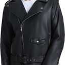 WULFUL Men's Leather Jackets, Faux Bomber Jacket for Men Motorcycle Lapel Asymmetric Zip-Up Slim Fit Biker Coat (Black)