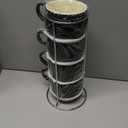 HASENSE Coffee Mug Ceramic Set of 4 with Stand - 15 oz Stackable Large Porcelain Ribbed Latte Cup Set for Cappuccino, Tea, Hot Cocoa, Drinks - Dishwasher & Microwave Safe, Black