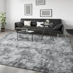 AIMECO Area Rugs for Living Room Bedroom, 4X6 Ft Shag Fluffy Rug Grey Carpet ，Machine Washable Indoor Carpet for Kids Girls and Boys, Dorms, Nursery Rooms,Room Decor Aesthetic,Tie-Dyed Grey