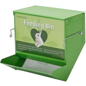 Metal Small Animal Feeder with Lid, Heavy Duty, Large Capacity Food Dispenser, Great for Rabbits, Guinea Pigs, Chinchillas and Other Small Animals (7.4 inch, Green)