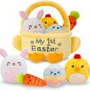 TOYSYM My First Easter Basket Stuffed Playset 5PCS Plush Bunny Chick Carrot Egg Gift for Easter