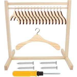 17 Pcs Wood Doll Garment Rack with Wooden Clothes Hanger Mini Wooden Girl Doll Clothes Hanger Organizer Storage Shelf for 18 Inch Girl Doll Clothes Baby Dollhouse (Color Set 1)