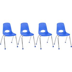 FDP 16" School Stack Chair, Stacking Student Seat with Chromed Steel Legs and Ball Glides For In-Home Learning or Classroom - Blue (4-Pack), 10382-BL
