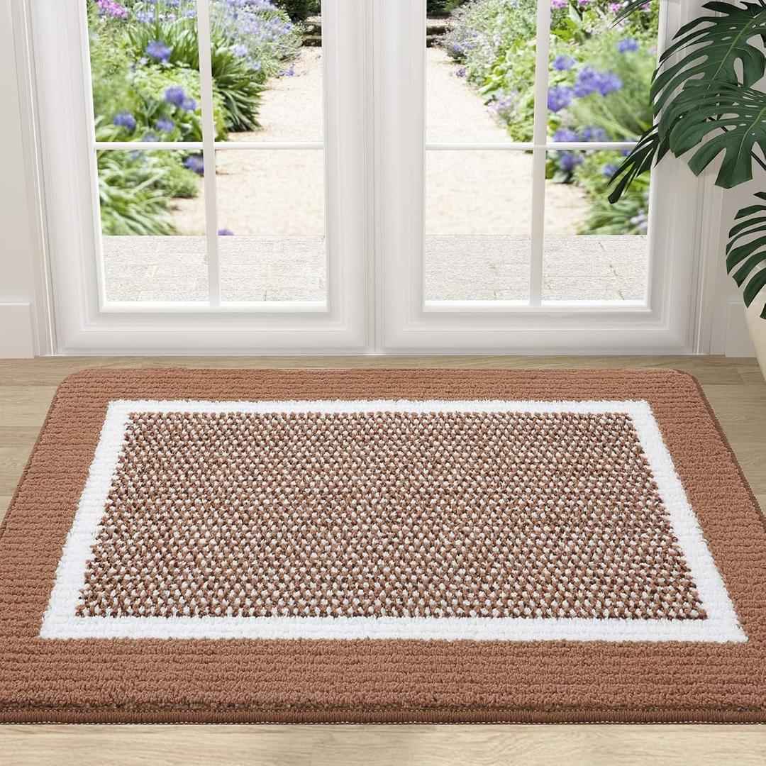 Colorxy Indoor Door Mat, Non-Slip Absorbent Resist Dirt Entrance Mat, Sturdy Low-Profile Inside Floor Mats, Washable Front Entry Doormats for Entryway, 36''x24'', Brown