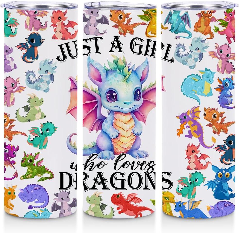 Dragon Stainless Steel Tumbler, Water Bottle Gifts, Double Wall Travel Coffee Mug Vacuum Insulated Thermal Cup, Graduation Birthday Animal Lovers Gifts for Women Girls Dragon Lovers